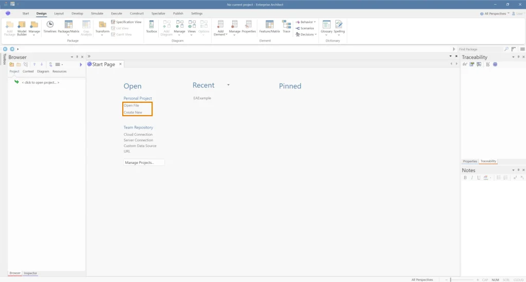 create new project in ea sparx