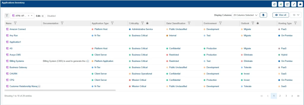sparx systems prolaborate report widgets for showing application inventory