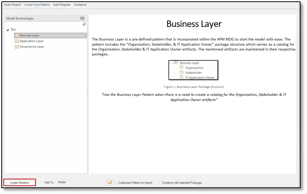 Model Templates delivered in the Sparx EA APM Accelerator