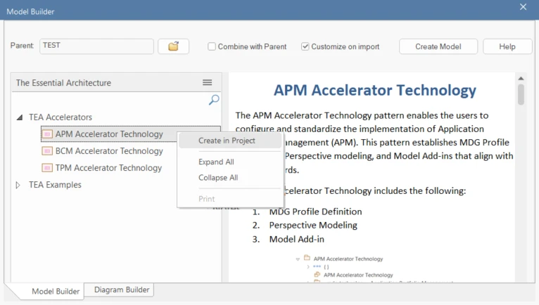 sparx-ea-apm-accelerator-technology-model-builder-pattern