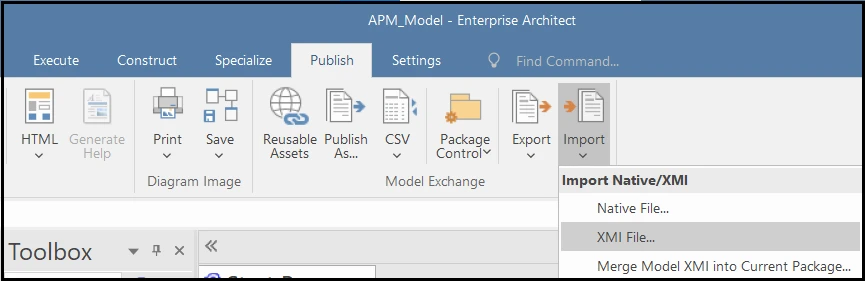 sparx-ea-apm-publish-import-xmi-file-menu